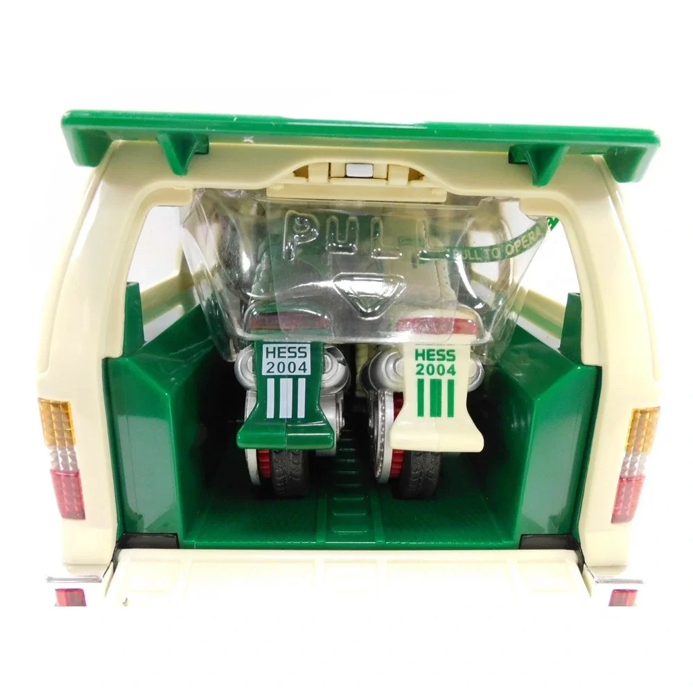 Hess Sport Utility Vehicle and Motorcycles SUV Toy Set Green White Chrome DW742